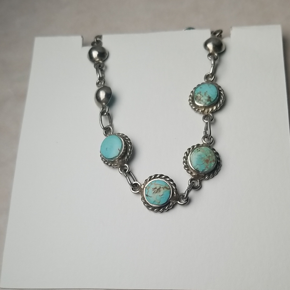 Turquoise Bracelet In Silver Tone